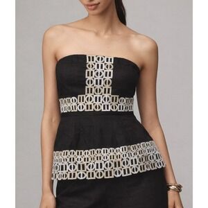 HD in Paris Anthropologie Black Embroidered Strapless Peplum Top Size 6